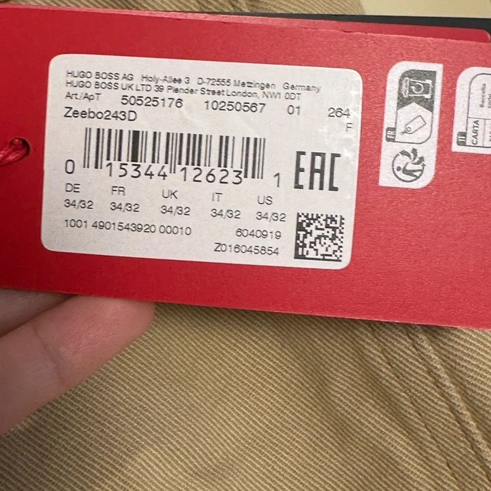 Hugo Boss Men's Khaki Pants 34x32 Flat Front 100% Cotton NWT - Picture 11 of 13